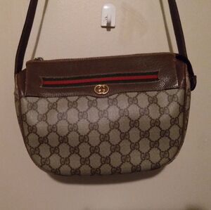 Vintage Gucci‎ Brown and Tan monogram Shoulder Bag *some wear*